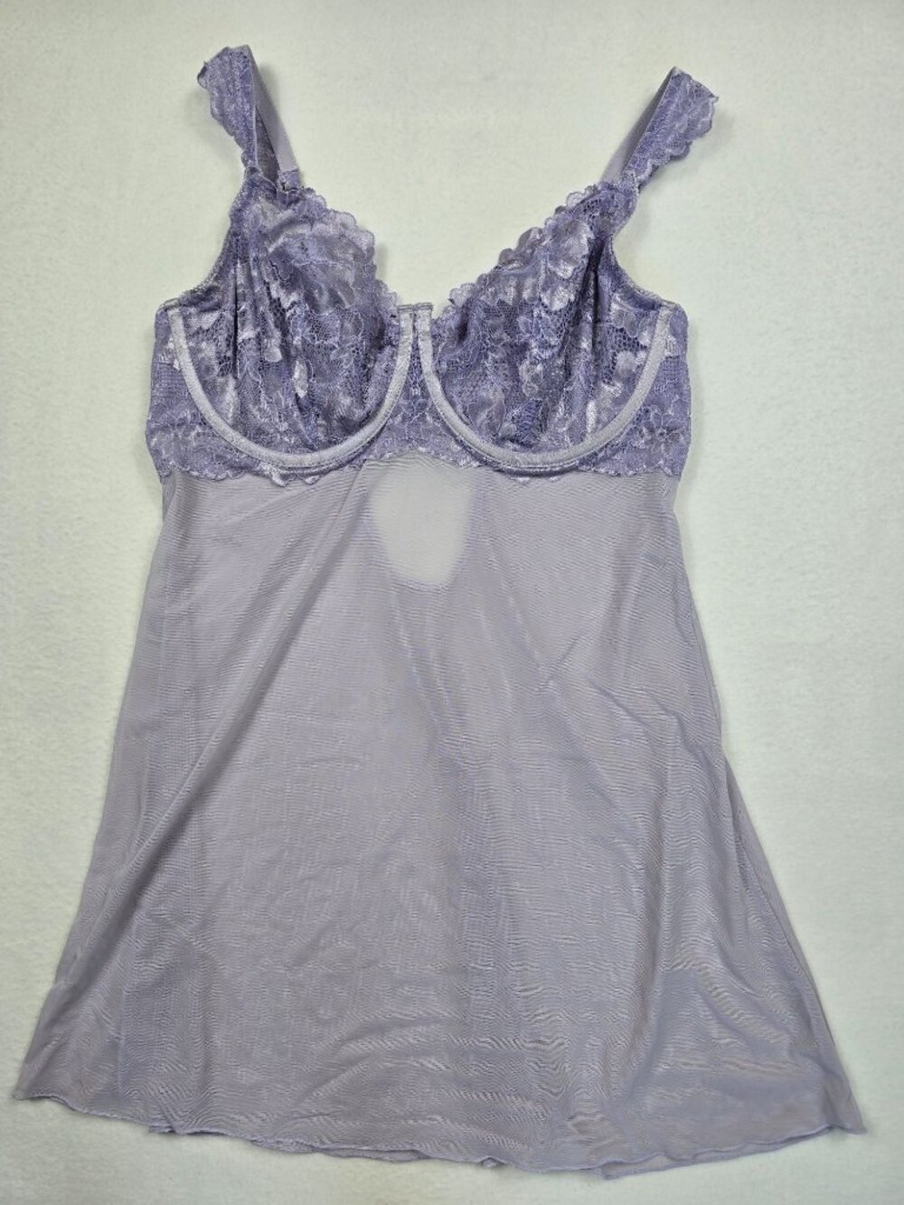 Auden Medium Lavender Lace Mesh Babydoll Nightgown Teddy Lingerie Y2K
